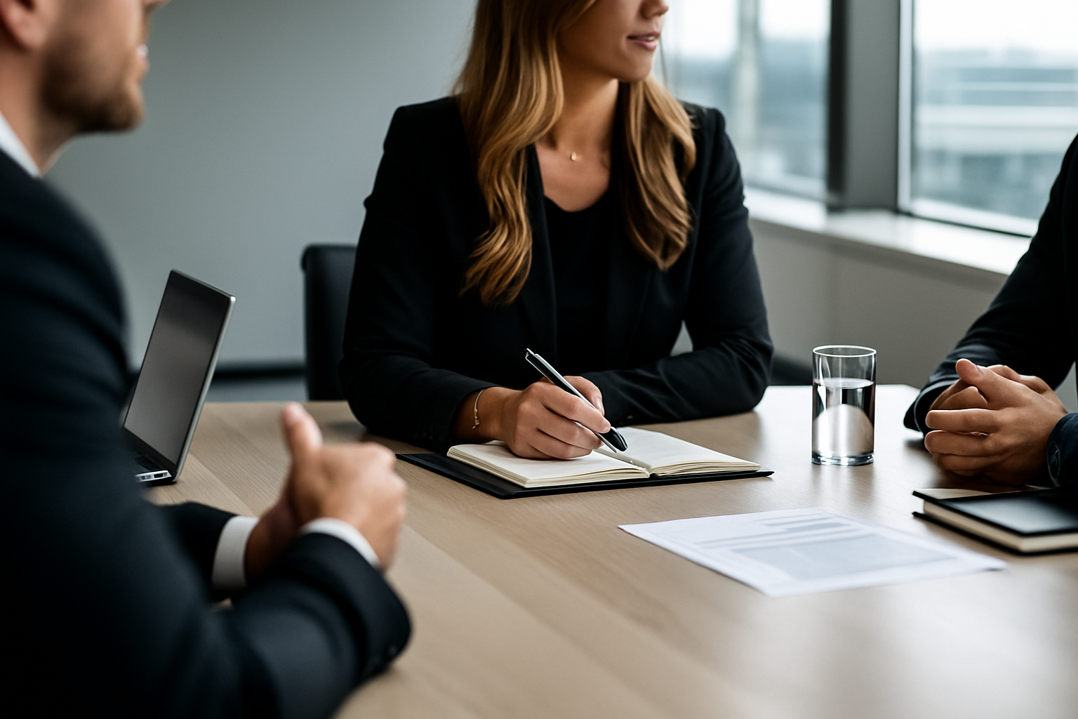 professional lawyer in modern office, minimalist style, natural lighting